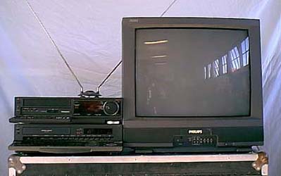 2 Panasonic S-VHS VCR's connected to a Phillips 25" television.