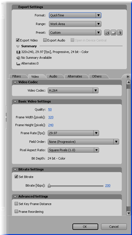 Export Settings - Quicktime