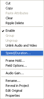 Video clip context menu