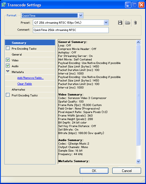 Adobe Premiere Transcode Settings - Quicktime