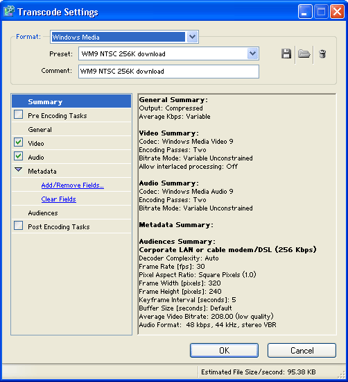 Adobe Premiere Transcode Settings - Windows Media