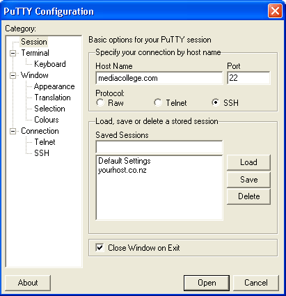 Putty Configuration