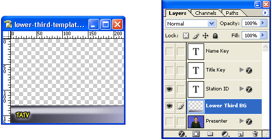 Lower third template and layer pallette