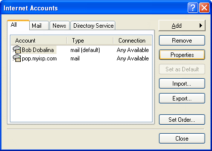 Outlook Express > Tools > Accounts > All