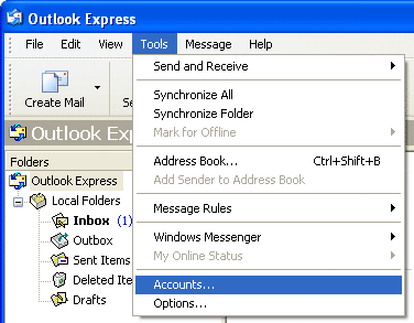Outlook Express > Tools > Accounts