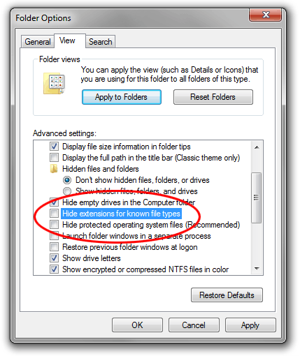 Folder Options Window