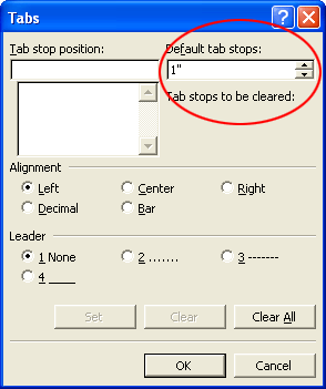 Default tab stops