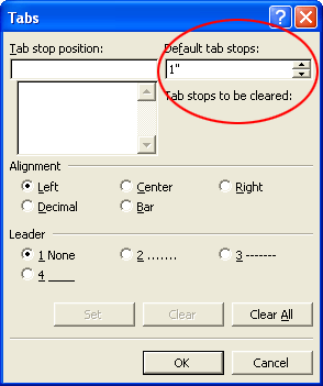 Tab default berhenti