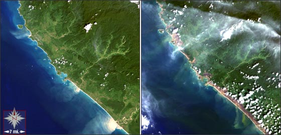 Satellite photos of the tsunami aftermath