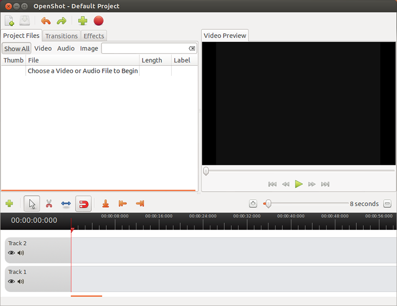 OpenShot default project screen