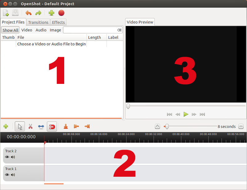 OpenShot default project screen